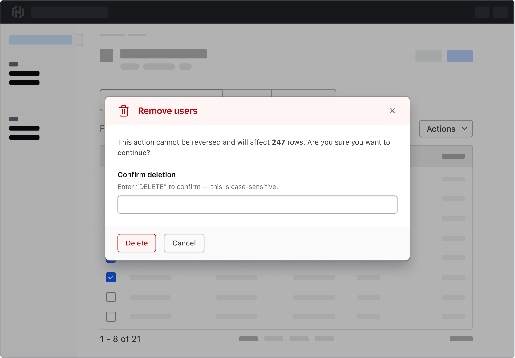 Example of a double confirmation